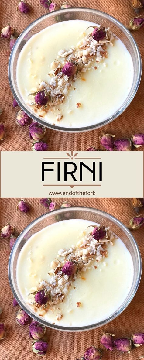 Rice Flour Pudding, Firni Dessert, Rice Flour Desserts, Diy Rice Flour, Firni Recipe, Indian Pudding Recipe, Iranian Desserts, Indian Deserts, Flavoured Rice