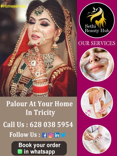 Beauty Parlour Board Design, Beauty Parlor Poster, Beauty Parlour Banner Design, Home Service Salon, Pamplet Design, Henna Design Tutorial, Pizza Omelette, Bridal Henna Design, Graphic Design Activities