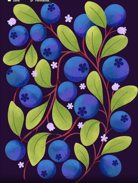 Stylized Flowers Illustration, Snacks Art Illustration, Cute Fruit Illustration, Blueberry Quilt, Fruit Illustration Art, Fruit Pattern Illustration, Blueberry Illustration, Blueberry Flower, Berry Illustration