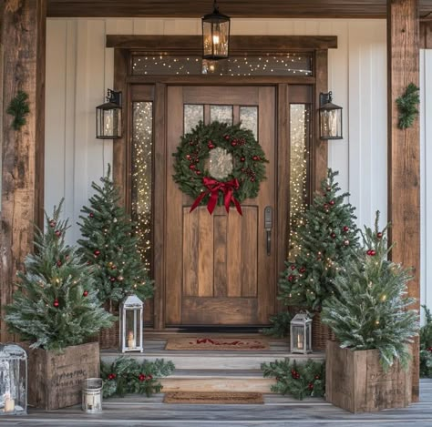 Farmhouse Winter Decor, Christmas Entry, Country Cottage Farmhouse, Beautiful Christmas Decorations, Country Christmas Decorations, Christmas Porch Decor, New Year Decoration, French Country Cottage, Christmas Porch