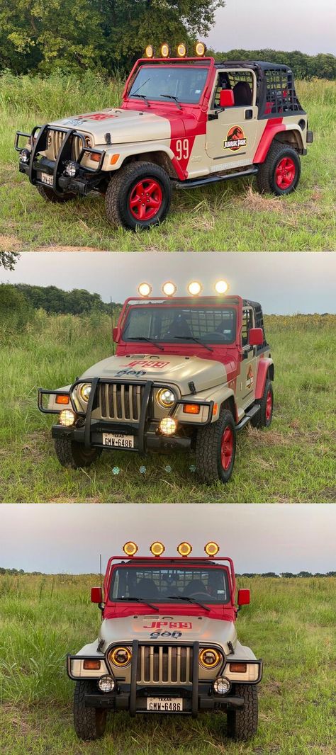 Jeep Wrangler Jurassic Park, Jurassic Park Vehicles, Jeep Wraps, Jurassic Park Car, Halloween Jeep, Jurassic Park Tattoo, Jurassic Park Jeep, Jeep Garage, 1998 Jeep Wrangler