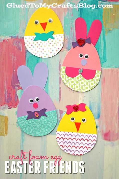 Craft Foam Egg Shapes Turned Adorable Easter Friends - Kid Craft #kidcrafts #gluedtomycrafts #easter Easter Arts And Crafts, Rabbit Crafts, Fun Easter Crafts, Friend Crafts, Craft Foam, Easter Bunny Crafts, Egg Easter, Easter Egg Crafts, Kid Craft