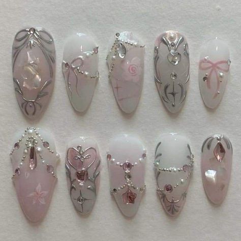 xiaohongshu nails, chinese trendy nails, korean trendy nails, long nails, nail inspo inspiration, nail tech, nail tutorial, cute nails, pretty nails, nail art, birthday nails, kpop nails, trendy nails, nail art, 3d nails Sketch Nail Art, Angel Core Nails, Laufey Inspired Nails, Nail Art Birthday, Nail Korean Style, Xiaohongshu Nails, Princess Nail Designs, Nails Chinese, Nana Nails