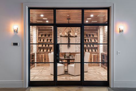 Unique Wine Cellar, Wine Room Design, Napa Style, Wine Cellar Basement, Glass Wine Cellar, Farmhouse Trends, Home Wine Cellars, Custom Wine Cellars, Wine Cellar Design