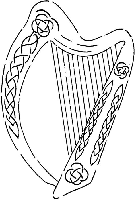 Harp stencil Irish Harp Drawing, Celtic Harp Tattoo, Irish Harp Tattoo, Harp Tattoo, Redwork Patterns, Celtic Harp, Irish Harp, Irish Tattoos, Stencil Stickers