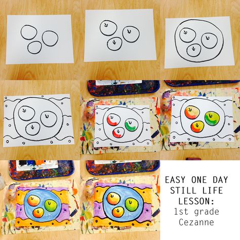 Teach and Shoot: One Day Elementary Art Lesson | First Grade Still Life Painting, Cezanne Art Lessons For Elementary, Grade 1 Art, First Grade Art, Elementary School Art, 2nd Grade Art, 4th Grade Art, 3rd Grade Art, Apple Art, Art Lessons For Kids