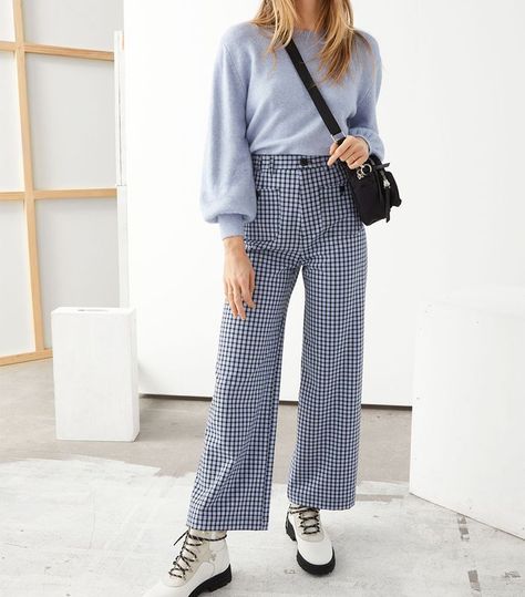 & Other Stories Kick Flare Plaid Trousers Women High Waist Pants, Semi Formal Attire, Jeans Pant, Plaid Trousers, Casual Bottoms, Fashion Bottoms, Pants Women Fashion, Loose Jeans, Kick Flares