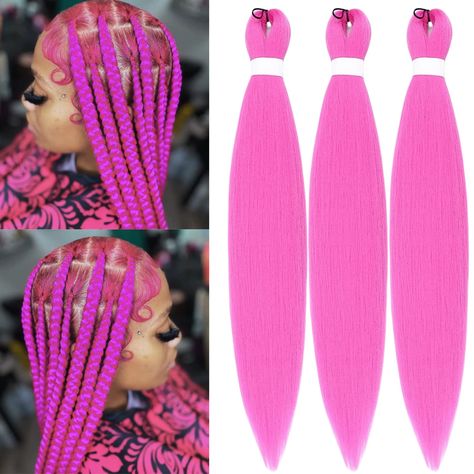 PRICES MAY VARY. Braiding Hair Pre Stretched Made by Low Temperature Fiber,Easy To Shape . Fashion Sweet Unique Color Braiding Hair Pre stretched,Bring You and Your Lover New Color Feel. About 300 Grams(3PCS)Per Pack ,26Inch(Folded Length)Braiding Hair-For A New Easy Try. Can Be Used For Braids,Braiding Hair,Twist hair,Locs Hair,and Other Hair Extension. Itch-free,Tangle-free,Shedding-free,Fresh and Comfortable to Wear,Long Lasting. Leticia -- registered brand in US, which means professional and Pink Braiding Hair, Color Braiding Hair, Pink Locs, Barbie Photoshoot, Kanekalon Braiding Hair, Hair Locs, Shape Fashion, Sew In Weave, Hair Twist