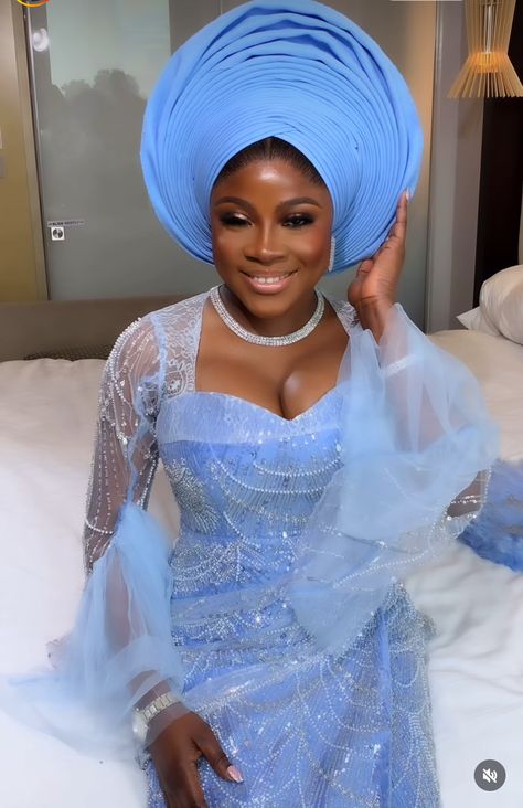 Blue Lace Styles For Asoebi, Introduction Outfit For Couples, 40th Photoshoot, Thanksgiving Dresses, Nigerian Traditional Dresses, Modest Bridal Dresses, Bridal Train, Nigerian Traditional Wedding, Bubu Gown Styles