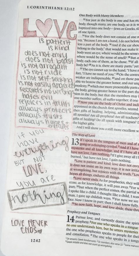 1 Corinthians 13 Bible Study, Corinthians Bible, Bible Quilt, Handwriting Ideas, God Encouragement, Journal Notes, Bible Journal Notes, 1 Corinthians 13, Bible Notes