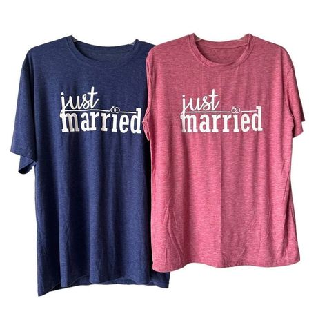 Just Married Couple T-Shirt Short Sleeve Matching Top Blue And Pink Size Large Brand: Unbranded Department: Unisex Size: Large Color: Blue And Pink Style: T-Shirt Fit: Relaxed Neckline: Crew Neck Closure: Pullover Sleeve Type: Classic Sleeve Length: Short Sleeve Material: 65% Cotton, 35% Polyester Pattern: Letter Print Condition: New Without Tags Features: - Cotton Blend - Matching Shirts For Couples - Just Married Letter Print - Cute Design *Both Shirts Are Being Sold Together Measured While La Matching Shirts For Couples, Bride Flats, Shirts For Couples, Spiderman Shirt, Matching Couple Shirts, Pink Style, Couple T-shirt, Style T Shirt, Suit Shop