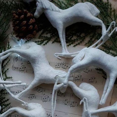 Paperclay Projects, Cotton Toys, Cotton Ornaments, All The Pretty Horses, Cotton Crafts, New Year Decor, Wool Crafts, Molding Clay, Pretty Horses