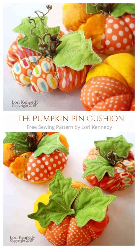 DIY Fabric Pumpkin Free Sewing Patterns | Fabric Art DIY Pumpkin Pin Cushion, Cushion Tutorial, Pumpkin Pin, Pin Cushions Patterns, Zucca Halloween, Sewing Pillows, Fabric Pumpkins, Pumpkin Crafts, Sewing Rooms