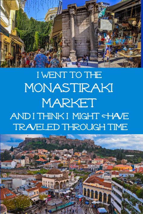 The Monastiraki Market in Athens is a truly iconic site to visit, especially on a Sunday afternoon. It\'s like traveling through time, witnessing multiple eras from history while shopping at the coolest flea market in Greece. You can get anything from souvenirs to handmade purses and sandals at the market. Don\'t forget to see historic sites like Monastiraki Square, the Library of Hadrian, the Roman Agora, a mosque, and an ancient Byzantine Church. | DaisyLuther.com Vacay Photo Ideas, Vacay Pics Ideas, Greece Acropolis, Greek Isles Cruise, Greek Cruise, Vacay Pics, Greek Islands Vacation, Athens Travel, Greek Vacation