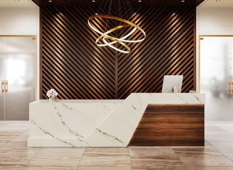 Notting Hill Receptionist Desk - K&D Countertops Modern Reception Desk Design Interiors, Receptionist Design, Office Reception Table Design, Modern Reception Desk Design, Quartz Design, Receptionist Desk, Countertop Inspiration, Office Reception Design, Modern Reception Desk