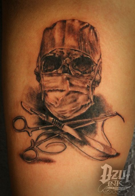 Scrub Tech Tattoo Ideas, Medical Skull Tattoo, Surgical Tech Tattoo, Embalming Tattoo, Medical Sleeve Tattoo, Surgeon Tattoo Ideas, Surgical Tech Tattoo Ideas, Surgeon Tattoo, Medicine Tattoo Ideas