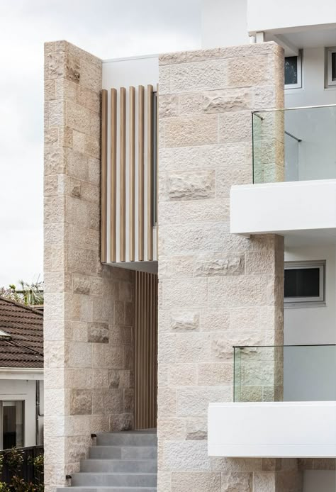 Drawing inspiration from the sandstone buildings surrounding Pyrmont and Sydney CBD, Calcario wall cladding combines a number of surface finishes and traditional stoneworking techniques across 300mm and 400mm course heights, to produce a beautifully textural and timeless wall cladding. 

#sandstone #marble #stone #wallcladding #stonecladding #architecture #australianhomes #limestone #australianarchitecture #facade Stone Cladding Exterior, Stone Texture Wall, Sandstone Cladding, Limestone Cladding, Three Birds Renovations, Stone Wall Cladding, Tropical Interior, The Shack, Facade Cladding