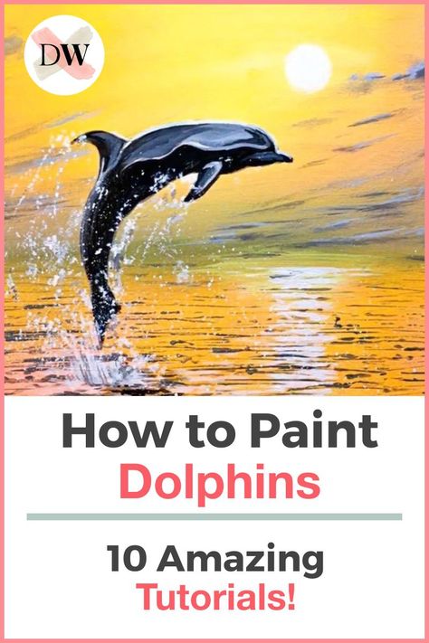 How To Paint A Dolphin, Dolphin Acrylic Painting, Dolphin Paintings, Dolphin Painting, Painting Methods, Sea Creatures Art, Dolphin Art, Paint Parties, Watercolor Fish