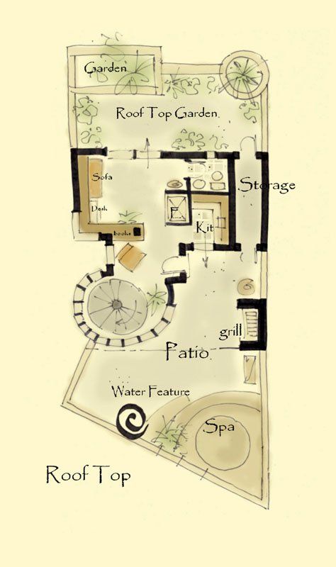 Cool Floor Plans, Garden Floor Plan, Residential Plan, Cob House Plans, Patio Water Feature, Architecture Residential, Unique House Plans, Garden Floor, Cob House