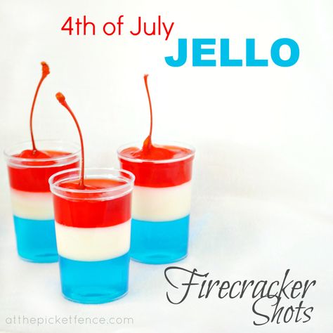 4th of July Jello Firecracker Shots! 4th Of July Jello, Jell O Shots, Fire Cracker, Patriotic Food, Patriotic Desserts, Fourth Of July Food, Jell O, Jello Shots, 4th Of July Decorations