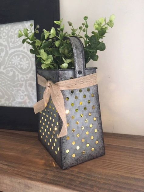 Tin Can Crafts, Oh My Goodness, Cheese Grater, Country Kitchen Decor, Wedding Present, Battery Lights, Rustic Kitchen Decor, Metal Art Diy, Primitive Crafts