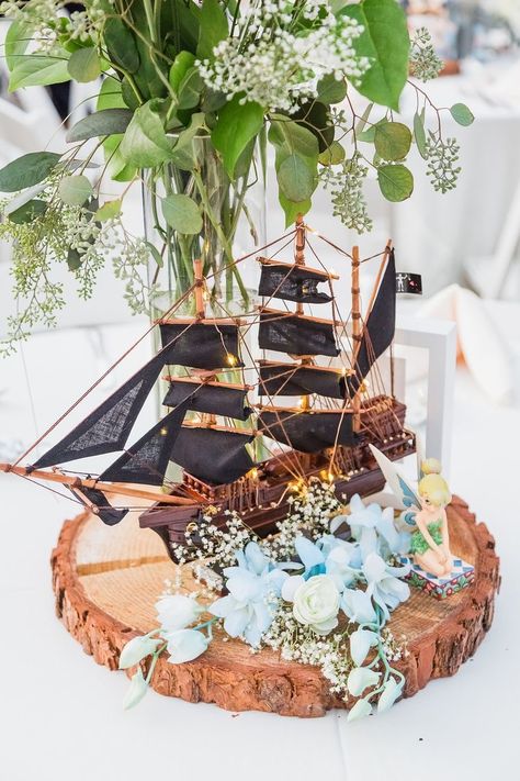 Pirate Wedding Theme, Disney Wedding Decorations, Peter Pan Wedding, Disney Centerpieces, Disney Wedding Centerpieces, Disney Prom, Disneyland Wedding, Pirate Wedding, Disney World Wedding