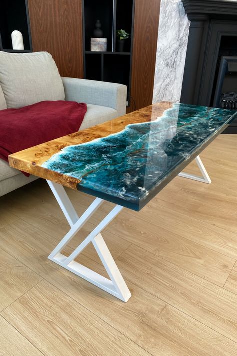 Luxury Home Living Room, Resin In Wood, River Tables, Resin Decor, Table Epoxy, Ocean Resin, Epoxy Resin Table, Epoxy Table, Resin Furniture