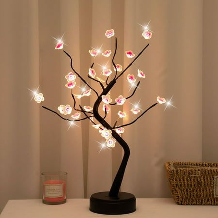 Detailed description: Product Name: Cherry Tree Bonsai Lamp Materials: Plastic + Electronic Components + LED Lights Color: As Shown Light Color: Warm White Switch Type: Base Switch for Touch Type Use Function: Lighting, Home Decoration Power Supply: USB Cable Connected To The Power Supply/3xAA Battery Power Supply (Not Included) Luminous Flux: 88LM Waterproof Level: IP66 Size: Base Diameter: 12cm/4.72in Tree Light Height: 50cm/19.68in or so Weight: 0.32KG/11OZ Note: 1.When using battery power, d Led Tree, Tree Lamp, Novelty Lighting, Cute Bedroom Decor, Flower Lights, Christmas Night, Cherry Blossom Tree, Blossom Trees, Led Table Lamp