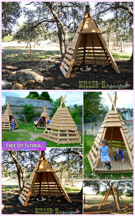 Pallet Teepee, Teepee Outdoor, Playhouse Diy, Outdoor Teepee, House For Kids, Pallet Playhouse, Diy Playhouse, Build A Playhouse, Pergola Design