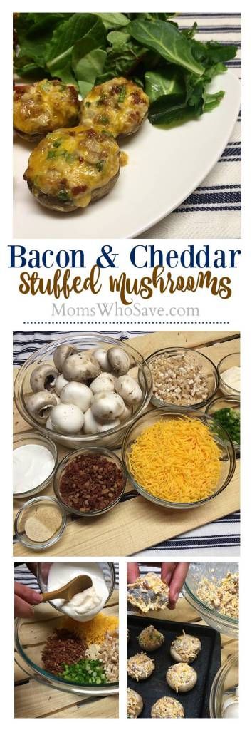 Bacon Cheddar Stuffed Mushrooms (+ Vegetarian Option) | MomsWhoSave.com   #recipes #appetizers Stuffed Mushrooms Vegetarian, Vegetarian Bacon, Ww Dinner, Best Bacon, Recipes Appetizers, Savory Appetizer, Chops Recipe, Favorite Appetizers, Bacon Cheddar