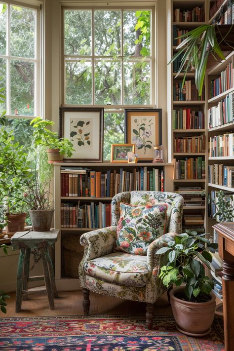 15 Tips for Creating a Cozy Home Library – Everyday Inspo Bright Home Library, Library Corner Living Room, Carpeted Apartment, Staircase Books, Cozy Home Library Ideas, Sunroom Library, Library Goals, Reading Retreat, Home Office Nook