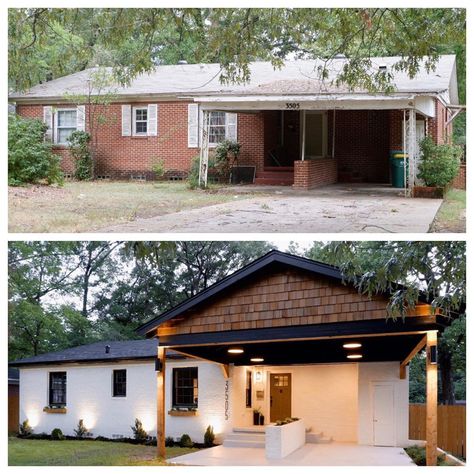 ETX Revival Co. on Instagram: “✨Hazel glow up ✨ We might not be knee deep in a huge remodel right now, but we are all knee deep in the small projects that we put off when…” Black Brick House Exterior, House Exterior Before And After, Niche Decor, Home Remodeling Exterior, Bathroom Niche, House Makeovers, Exterior House Remodel, Home Exterior Makeover, Exterior Renovation