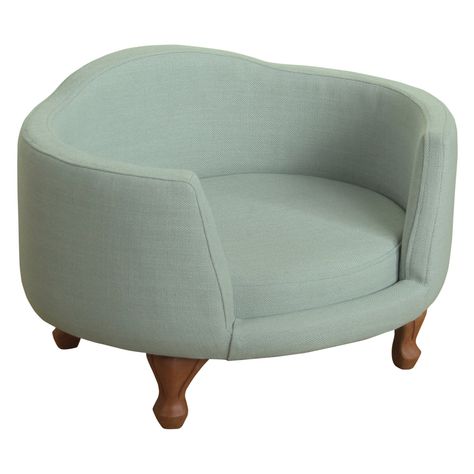 Solid wood and plush foam construction. Spa blue basket-weave fabric. Solid wood frame with Queen Anne legs. Graceful curved miniature love seat design. Removable cushion. Accommodates pets up to 25 lbs.. Dimensions: 22L x 18W x 12H in.. A furniture-grade oval pet bed, the HomePop Decorative Pet Bed Curved Mini Love Seat offers a safe space where your dear one can curl up. Textured fabric in spa blue covers the inner and outer surfaces for a sophisticated feel in keeping with the Queen Anne-styl Luxury Pet Beds, Pet Sofa Bed, Dog Sofa Bed, Mini Love, Dog Bed Furniture, Pet Sofa, Luxurious Bed, Dog Sofa, Material Bed