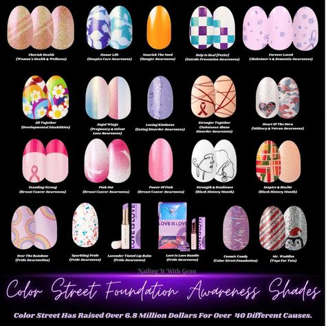 Color Street Foundation AWARENESS SHADES . These are all available on website. Show your support for these great causes. . https://www.colorstreet.com/ShirleyHenry 2024 Color, Color Street Nails, Color Street, Foundation, Shades, Nails, On Instagram, Quick Saves, Color