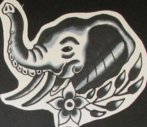 Traditional Black and Gray Tattoo Flash by Jermaine Taylor - Jermaine Taylor Tattoos - Elephant Tattoo Flash © www.jermainetaylortattoos.com Elephant Tattoos Traditional, Old School Elephant Tattoo, Elephant Flash Tattoo, American Traditional Elephant Tattoo, American Traditional Elephant, Elephant Tattoos Arm, Traditional Tattoo Elephant, Traditional Elephant Tattoo, Traditional Black And Grey Tattoos