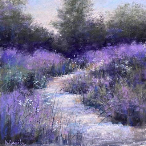 Kellie Jacobs - Lowcountry Artists Gallery Soft Pastels Landscape, Purple Art Aesthetic Painting, Panpastel Art, Oil Pastel Background, Pastel Purple Wallpaper, Purple Oil Painting, Pastel Purple Aesthetic, Sunset Pastel, Purple Landscape