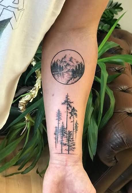 Forest Tattoo Arm, Nature Tattoo Sleeve Women, Forest Tattoo Sleeve, Small Nature Tattoo, Bison Tattoo, Wilderness Tattoo, Pnw Tattoo, Animal Tattoos For Men, Forest Tattoo