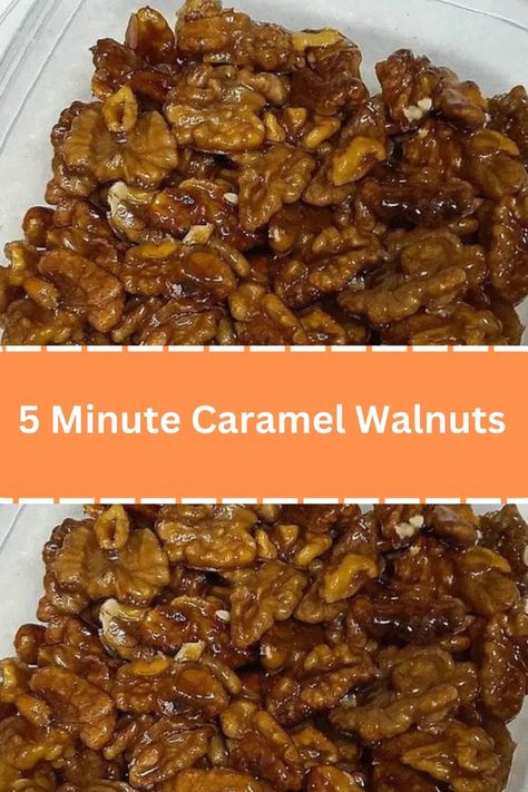 5 Minute Caramel Walnuts - WEEKNIGHT RECIPES Carmelized Walnuts, Crescent Casserole, Candied Walnut Recipe, Caramelized Walnuts, Weeknight Recipes, Christmas Baking Recipes, Walnut Recipes, Candy Recipes Homemade, Christmas Candy Recipes