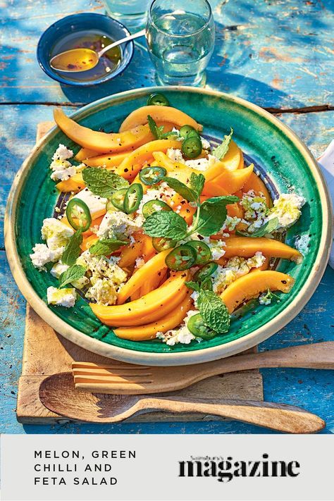 So simple and yet so full of flavour, this is the perfect summer salad. It would work well with some barbecued chicken or pork – or if you wanted to bulk it out, toss through some pieces of crispy fried pitta bread. Get the Sainsbury's magazine recipe Sizzling Recipe, Melon Recipes, Barbecued Chicken, Feta Salad Recipe, Spring Salad Recipes, Pitta Bread, Feta Salad, Summer Salad Recipes, Sunday Roast