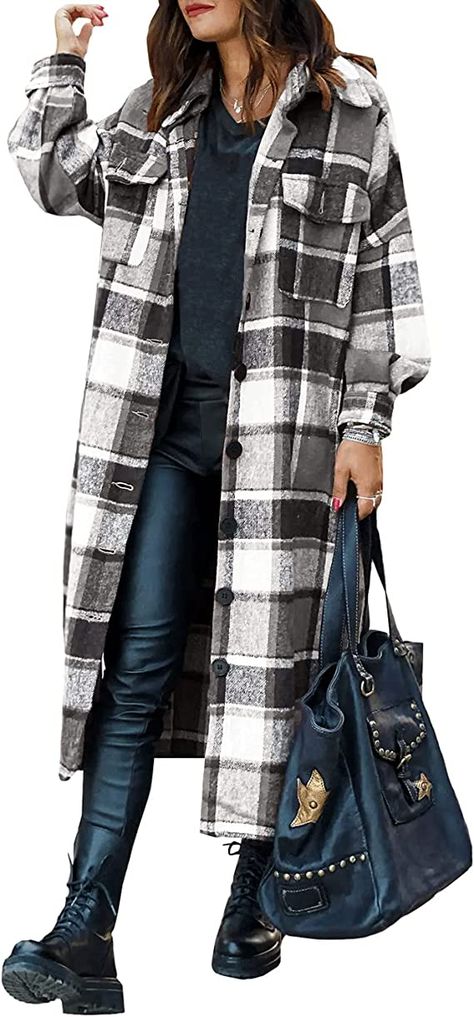 Plaid Jacket Women, Fall Flannel, Oversized Button Down Shirt, Plaid Shacket, Warm Cardigan, Long Sleeve Flannel, Plaid Jacket, Winter Sweaters, Long Shirt