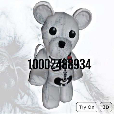 Skeleton Teddy Bear, Accessories Codes, Teddy Bear Bag, Card Des, Brookhaven Codes, Roblox Brookhaven, Pic Code, Code Roblox, Outfit Roblox