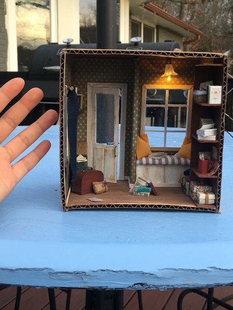 Diy Miniature Room, Room Boxes Miniature Dioramas, Miniature Crafts Diy How To Make, Miniature Houses Diy Cardboard, Room Diorama, Paper Diorama, Room Box Miniatures, Mini Room, Miniatures Diy