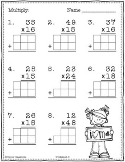 Basic 2-Digit by 2-Digit Multiplication with Regrouping Worksheet Practice Multiplication With Regrouping, Multiplication Practice Worksheets, Two Digit Multiplication, Double Digit Multiplication, Math Worksheets For Kids, Integers Worksheet, Decimals Worksheets, 3rd Grade Math Worksheets, Multiplication Practice