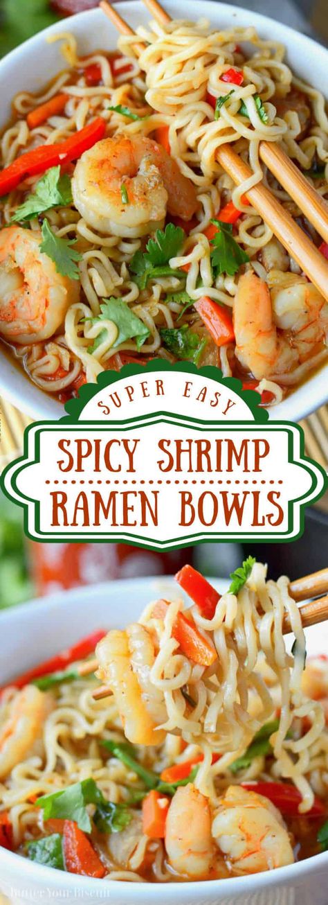 Shrimp Ramen Bowl, Spicy Shrimp Ramen, Sushi Stack, Paleo Sushi, Shrimp Ramen, Ramen Recipes Easy, Ramen Bowls, Ramen Noodle Recipes, Ramen Soup