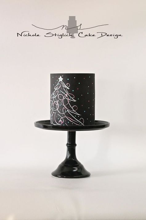 Black Christmas Cake, Chalkboard Cake, Day After Thanksgiving, Single Tier Cake, Cake Decorating For Beginners, Christmas Cake Designs, This Is The Day, Decorating For Christmas, Christmas Cake Decorations