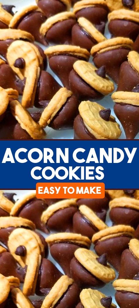 It's almost tough to eat just one of these deliciously delectable Acorn Candy Cookies! Candy Cookies Recipes, Acorn Cookies, Milk Chocolate Candy, Butterscotch Chips, Decadent Cakes, Fall Dessert, Candy Cookies, Homemade Cookies, Homemade Desserts