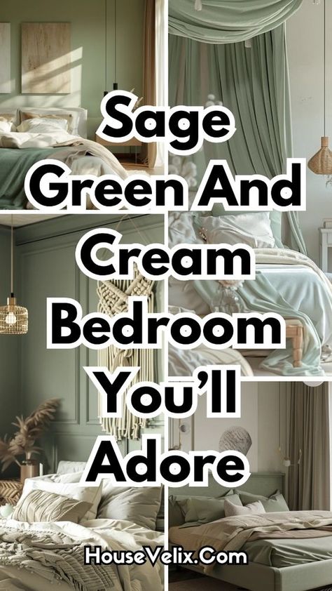 Imagine a serene oasis where sage green and cream bedroom designs come to life, creating a calming, stylish retreat. Get inspired with chic combinations that turn your space into a dreamy haven. #SageGreenAndCreamBedroomIdeas #SageGreenBedroom #CreamBedroom #SageGreenAndCreamBedroomColor Green Master Bedrooms Ideas, Bedroom Ideas With Sage Green Walls, White Sage Bedroom Ideas, Sage Bedroom Walls Inspiration, White With Green Accents Bedroom, Sage And Cream Bedroom Ideas, Sage Color Room, Sage Green And Rose Gold Bedroom, Sage Green Pink And Gold Bedroom