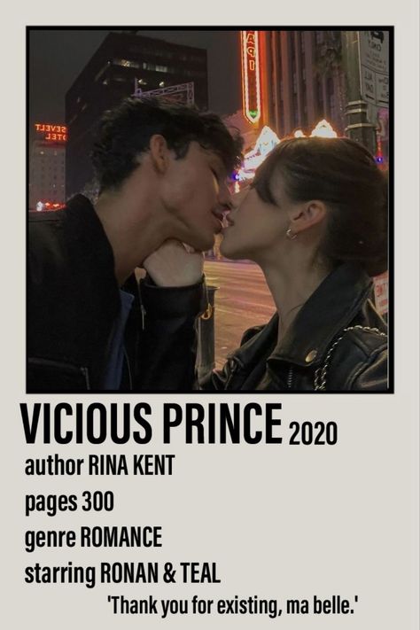 Polaroid poster including a picture of Ronan and Teal from the book Vicious Prince 2020 by Rina Kent from the Royal Elite series. 300 pages. Romance. 'Thank you for existing, ma belle.' Vicious Prince Rina Kent Aesthetic, Vicious Prince Rina Kent, Vicious Prince, Prince Poster, Royal Elite Series, Royal Romance, Book Tabs, Books Fiction, Book Reading Journal