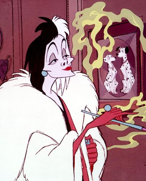 *CRUELLA DE VIL ~ 101 Dalmatians, 1961 Goodbye Cake, Films Disney, Disney Movie Scenes, Evil Disney, Art Geek, Animation Disney, Cruella Deville, Drawing Cartoon Faces, Disney 101 Dalmatians