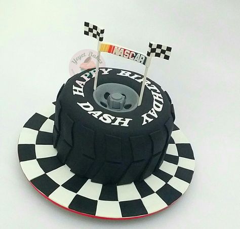 Nascar 3D Tire Cake Nascar Themed Birthday Cake, Nascar Smash Cake, Tire Smash Cake, Nascar Cake Ideas, Fast One Smash Cake, Race Car Smash Cake, Tire Birthday Cake, Nascar Birthday Cake, Nascar Cake